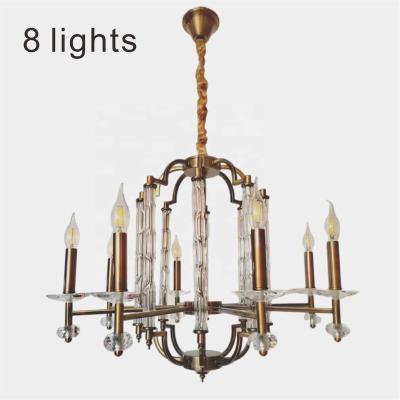 China French Modern Rustic Luxury Indoor Candle Bedroom Decor Gold 8-Lights Crystal Chandelier Lamps Glass Rod for sale