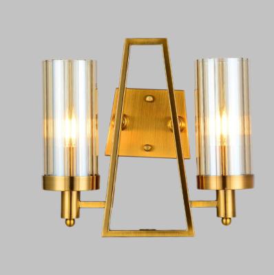 China Modern High Quality Post Modern Indoor Hotel Bedside Light Copper Glass Cover Sconces Lights Wall Mounted Lamp For Home Bedroom 2 Bulbs for sale