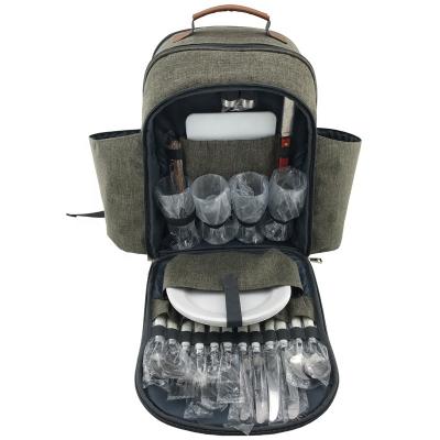 China Fashion 4 People Picnic Backpack Outdoor Insulated Bag With Cooler Compartment And Tableware Sets for sale