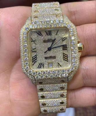 China Hiphop set manually and fully covered in VS1/2 diamonds watch brand top luxury iced out gold Diamond Watch Square Quartz for sale