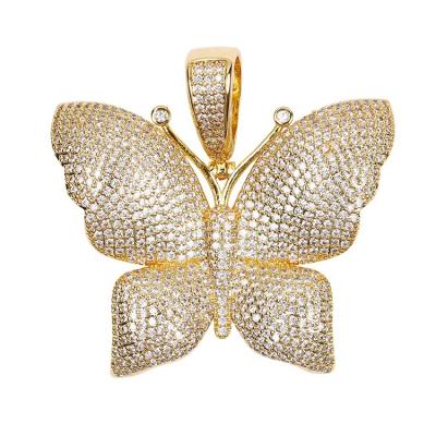 China Gold Plated Butterfly Pendant Custom Hiphop Charm Jewelry Tennis Necklace Street Hip Hop Pendant for sale