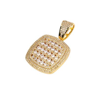 China Golden Hiphop Vendor Supply Vintage Initial Square Gold Plated Zircon Pendant Massively Paved for sale