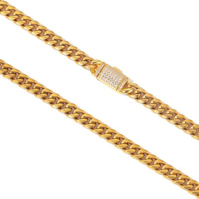 China New Design 14k Yellow Gold Stainless Steel Hiphop Solid Link Curb Cuban Chain Necklace Heavy for sale