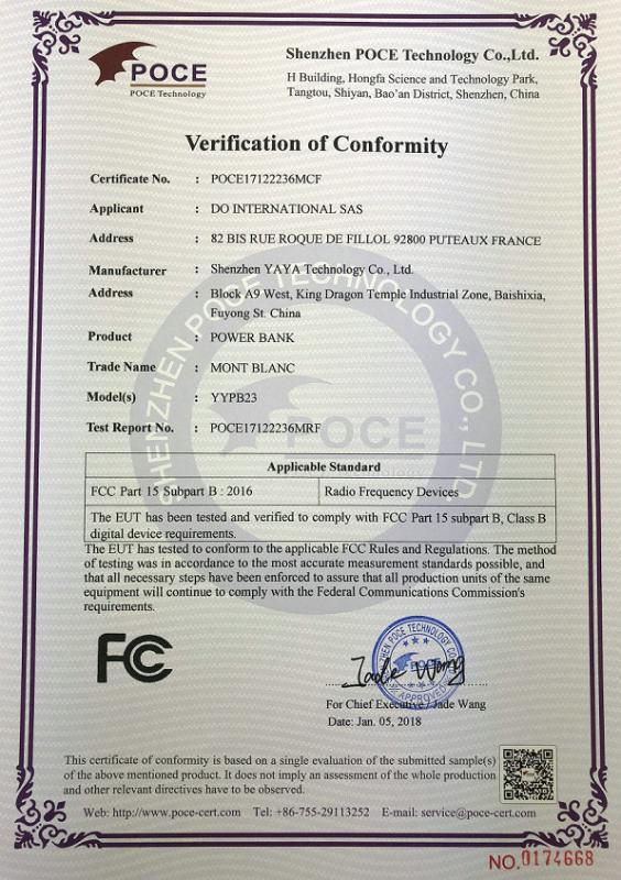 FCC - Shenzhen Yaya Technology Co., Ltd.