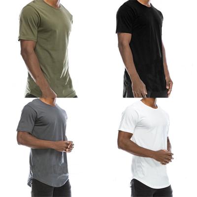 China New Fashion Anti-wrinkle Long Length T-shirt Men Plain Polyester Extra Long Curved Edge Scoop Bottom T-shirts for sale