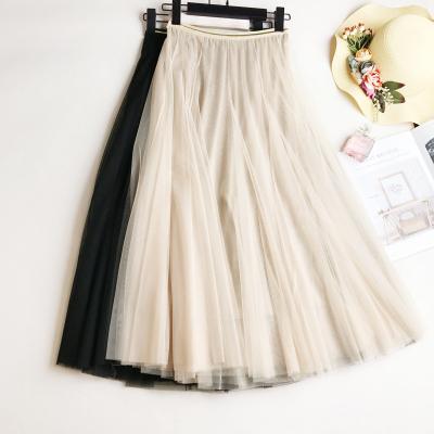 China Anti-Static Women Tulle Skirt Tutu Elegant A-Line Pleated Lace Mesh Skirt Long for sale