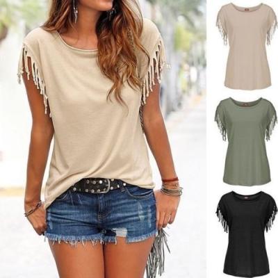 China Wholesale Female Clothing Anti-pilling Tops Fashionable Women Fringe Sleeve T-shirt Tunic Tops Blouse for sale