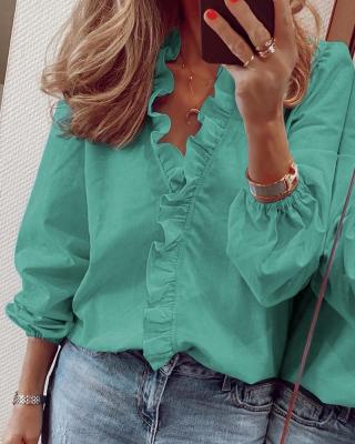 China Spring Anti-pilling Lotus Leaf Collar Work Korean Fashion Style Shirts And Blouses For Women for sale