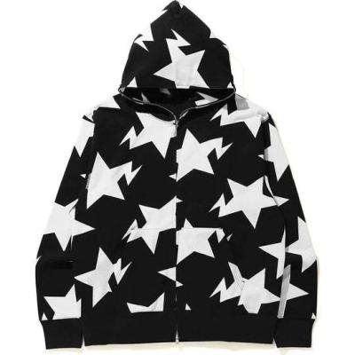 China Anti-Shrink New Fashion Printed Star Hoodie For Men Hip Hop Oversized Men's  Zip Sweatshirts  Custom Full Zip Up Hoodie for sale