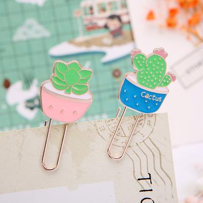 China Creative Student Painted Custom Succulents Cacti Metal Paper Clip Bookmarks Europe Cartoon Plants Wholesale Children's Bookmarks for sale