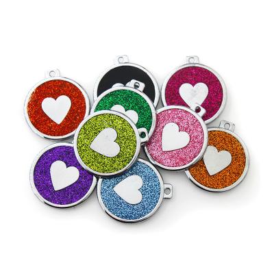 China Personalized Round Metal Dog Tag Pet ID Tag Glitter Heart Pattern Dog Tag Pet Pendant Accessories for sale