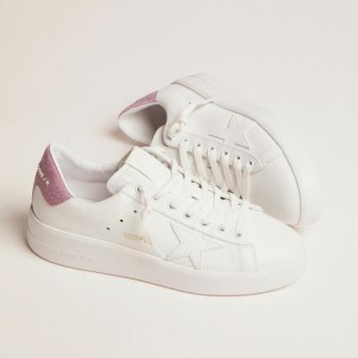 China Fashion Trend Goldens Color Gooses Purestar Sneakers Beautiful White Leather With Pink Heel Tag Glitter Dirty Shoes for sale