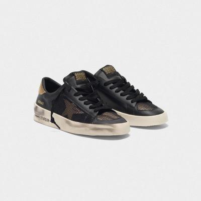 China Cushioning Dirty Shoes Stardan Sneakers in Black and Gold Leather with Mesh Inserts Goldens Color Lovely Gooses Shoes for sale