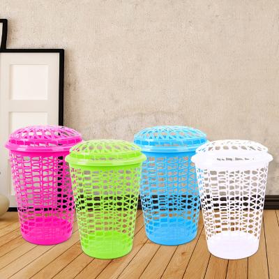 China Sustainable High Quality Plastic Round Fabric Laundry Hamper With Lid for sale