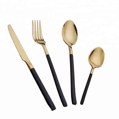 China Low MOQ Viable Stainless Steel Flatware Colored Handle PVD Gold Coating Cutlery Set for sale