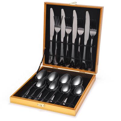 China Sustainable Reusable Black Royal Wedding Flatware Silverware Restaurant Stainless Steel Cutlery Set for sale