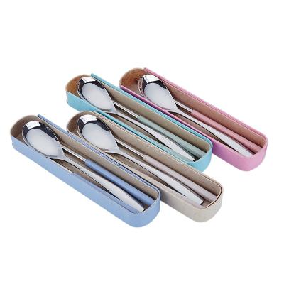 China Disposable Students Stainless Steel Travel Cutlery Set Portable Outdoor Chopstick Spoon With Plastic Case for sale