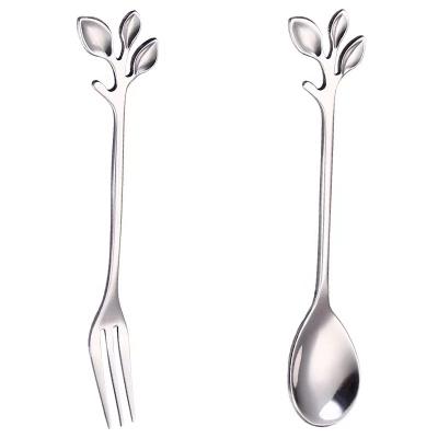 China High Quality Viable Flatware Tea Stainless Steel Leaf Shaped Coffee Spoon And Fork for sale