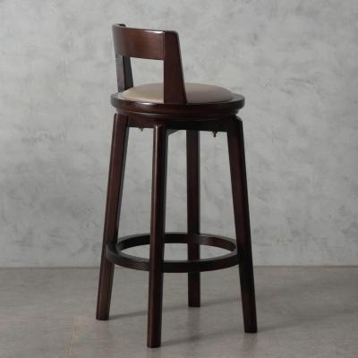 China Leather Upholstered Leather Foam Upholstered Rotating Bar Chair Wine Stools Ash PU Wood With Stable Round Wooden Foot Pedal Ring Safe Firm Stand for sale