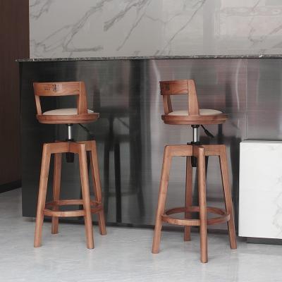 China Supper Simple Ash Kitchen Mechanism Bar Chair Wine Wood Vertical Lift Stool Upholstered PU Leather Cushion Around Solid Wood Pedal for sale