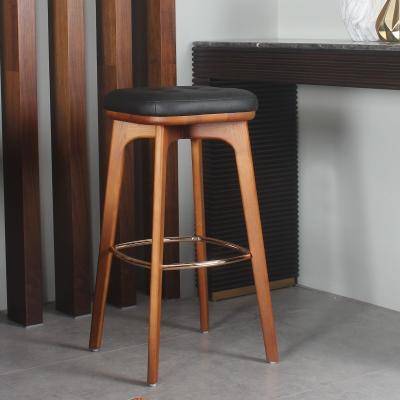 China Stationary PU Upholstered Leather Cushion Around Stationary Wood Pedal No Back Chair Kitchen Ash Bar Chair Wine Wood Stool for sale