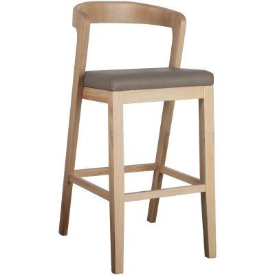 China Turned PU High Bar Chair Wine Ash Back Stools Wood Upholstered Leather Foam With Stable Round Wooden Foot Pedal Ring Safe Firm Stand for sale