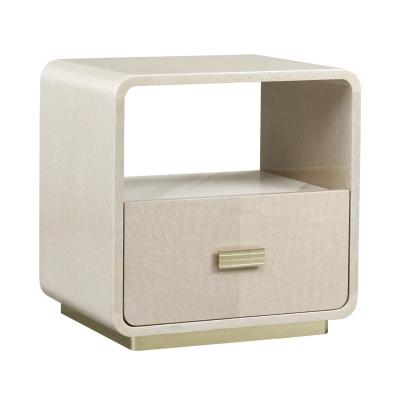 China Luxury Polished Luxury Decor Night Light Stand Side Table Soft Stainless Steel Drawer Slides Customized MDF Flowers With Computer Carve for sale