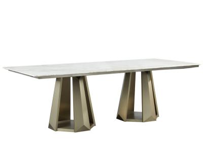 China Simpled Affordable Luxury Dining Table High End Customized Home Furniture With 100% Top Surface Stainless Steel Natural Marble Base for sale