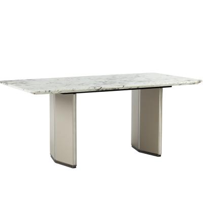 China Simpled Italy High End Customized Luxury Dining Table Home Furniture With Top Surface MDF Metal Construction Natural Marble Base for sale