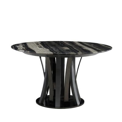 China Contempary Luxury Simple Affordable High End Customized Dining Table Home Customized Home Furniture With Natural Marble Top Exterior Ebony Wood for sale