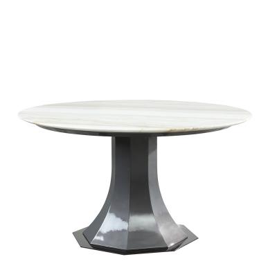 China High End Customized Light Luxury Dining Table Contempary Round Shape Home Furniture Customized Home Furniture With Top Surface Natural Marble Ebony Wood for sale