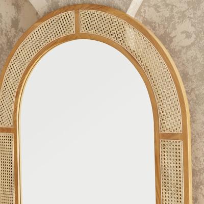 China Contemporary Mirror Dressing Glass with Ash Wood Veneer Natural Woven Rattan in Natural Light Oak Walnut Ash Color for sale