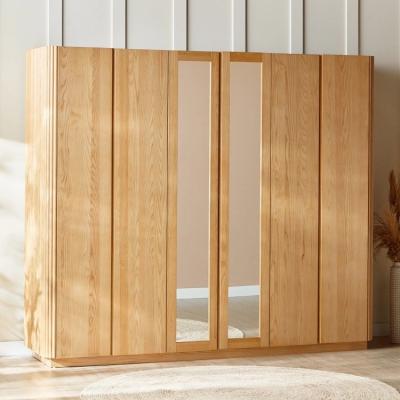 China Contemporary Natural Ash Wood 5 Door Wardrobe with Woven Rattan Mirror Veneer Panel MDF Clothers Clothes Rail Rail for sale