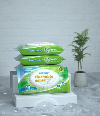 China Flushable 40cts daily cleaning biodegradable wet toilet paper made of compostable materials and packaging for sale