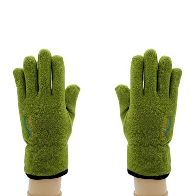 China Soft Winter fleece monochrome plush embroidery gloves Brushed outdoor gloves Warm lady gloves for sale