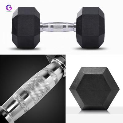 China Hexagonal Black Rubber Coated Hex Dumbbell Rubber Dumbbell Set Gym Weight Lifting Weights Hex Dumbbell for sale