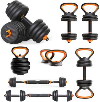 China Newest eco-friendly multifunctional 6 in 1 kettlebell dumbbell barbell set, plastic adjustable dumbbell set home gym, adjustable dumbbel for sale