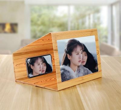 China Mobie Wood Magnification 12 Inch Bracket 3D Cell Phone Screen Stereoscopic Amplifying Wooden Desktop Magnifier for sale