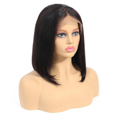 China Natural Malaysian Virgin Hair Silky Straight Bob Cut Wigs Silky Straight Single Wave Human Hair Wig Dispenser Hand Tied 13*4 Lace Frontal Bob Wig for sale