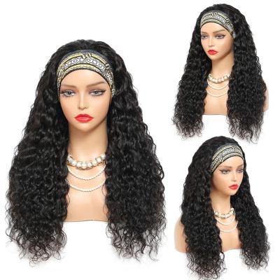 China New 2021 Brazilian Water Wave Headband Water Wave Wigs Cheap Machine Made Remy Human Hair Non Lace Wigs For Black Women In Stock for sale