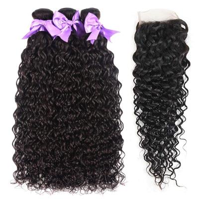 China Water Wave Water Wave 3 Hair Bundles With Closure Grade 12a Peruvian Surf Hair Bundles With Closure Wet Wavy Hair Weave for sale