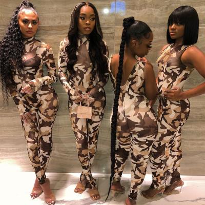 China Anti-pilling 3506 European Hot Selling Women Camouflage Printed Women Long Sleeve Overalls Autumn for sale