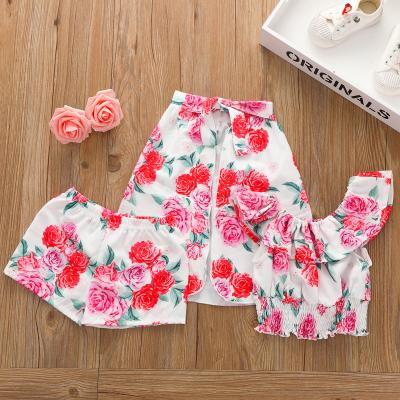 China 1838 2022 Spring Girls Casual Small Skirt Set Girls Ruffled Blouse Skirt Two Piece Set for sale