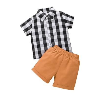 China Boys 11889A Gentleman Shirt Summer Casual Two Piece Set Korean childrenPlaid Lapel Tops Shorts Set for sale