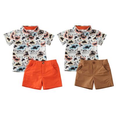 China 1631 Casual Spring and Summer New Boys Dinosaur Short Sleeve Shirt Shorts 2 Piece Set Summer Children's Casual Set for sale