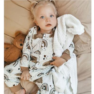 China Spring Autumn Jumpsuit Baby Girls Boys Print Rainbow Infant 100% Cotton Long Sleeve Button Romper Overalls for sale