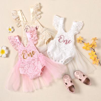 China 100% Cotton 7008 2022 Summer Short Sleeve Toddler Lace Romper Babies Lace Up Romper Ruffle for sale