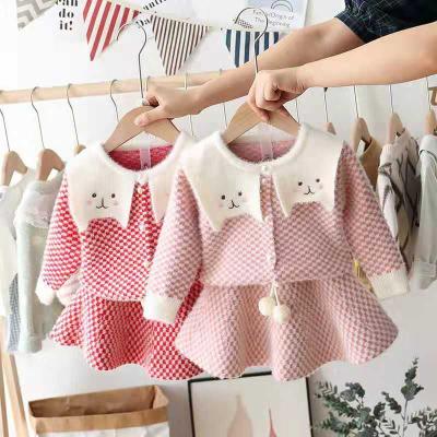 China YC01 Casual Autumn Winter Clothes Children's Skirt Suit Cute Baby Cartoon Cat Girls Sweater Dress Set for sale