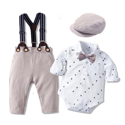 China Wholesale Gentleman 3pcs 8070 Cotton Shirt Handsome Knitted Newborn Baby Clothes Breathable Boys Clothing Sets for sale