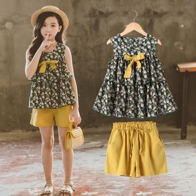 China D21 Babies Summer Casual Clothes Ruffles Floral Sleeveless Tops Shorts Pants 2pcs Girl Outfits for sale